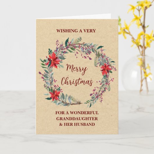 Rustieke kleindochter & haar man Vrolijk Kerstfees Kaart (Gele Bloem)