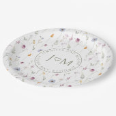 Rustieke kleine bloemenmonogram bruiloft papier bo papieren bordje (Gekanteld)