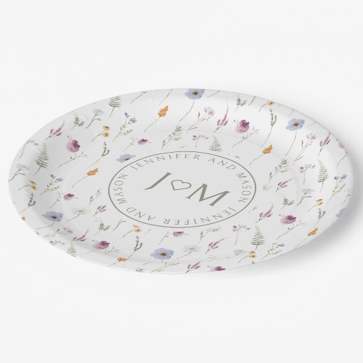 Rustieke kleine bloemenmonogram bruiloft papier bo papieren bordje (Gekanteld)