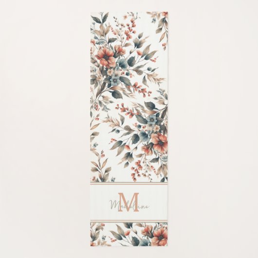 rustieke kleine bloemenpatroonnaam Monogram Yogamat (Achterkant)