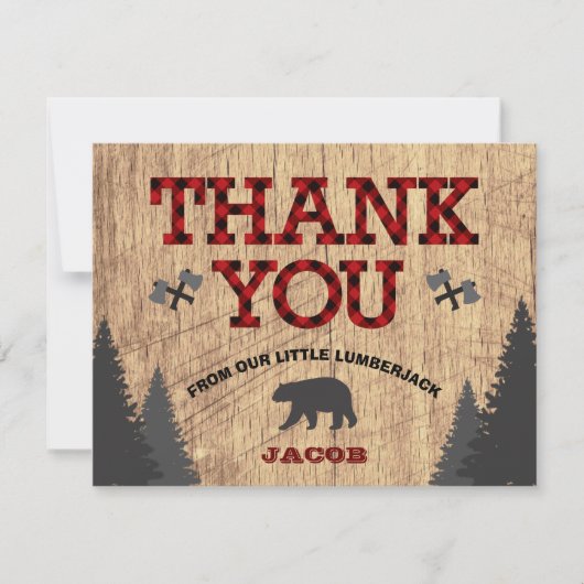 Rustieke kleine houthakker Buffalo Plaid Dank je w Bedankkaart (Voorkant)