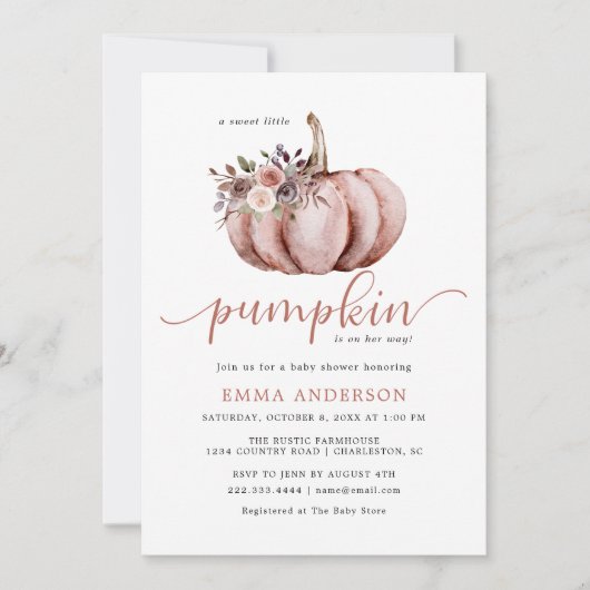 Rustieke kleine pompoen baby meisje douche uitnodi kaart (Voorkant)