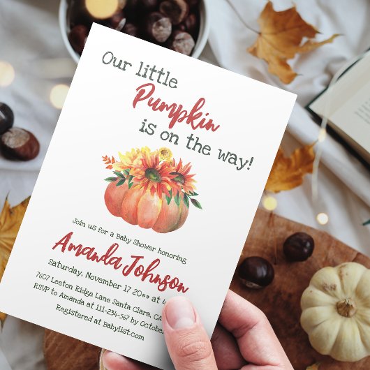 Rustieke Kleine Pompoen Bloemen Herfst Baby shower Kaart