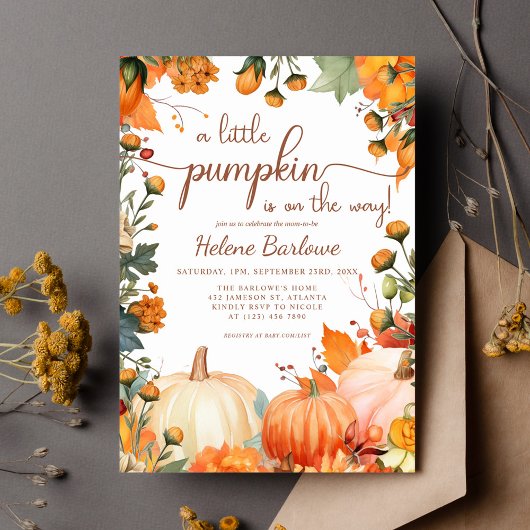 Rustieke kleine pompoen Herfst Baby shower Kaart