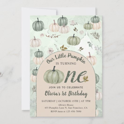 Rustieke kleine pompoen Herfst groen eerste verjaa Kaart (Voorkant)