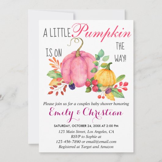 Rustieke Kleine Pompoen Herfst Koppel Baby Shower Kaart (Voorkant)