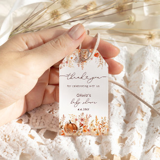 Rustieke kleine pompoen Herfst Wildflower Dank u Cadeaulabel