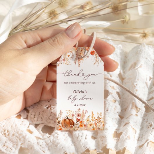 Rustieke kleine pompoen Herfst Wildflower Dank u Cadeaulabel