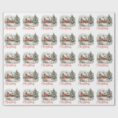 Rustieke kleine stad kerst boerderij cadeaupapier (Vlak)