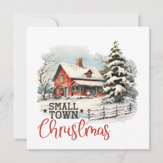 Rustieke kleine stad kerst boerderij feestdagenkaart (Voorkant)