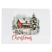 Rustieke kleine stad kerst boerderij groot cadeauzakje (Achterkant)