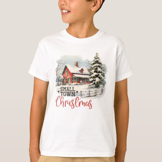 Rustieke kleine stad kerst boerderij Kinder T-shirt (Voorkant)