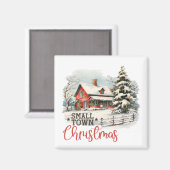 Rustieke kleine stad kerst boerderij magneet (Voorkant / Achterkant)