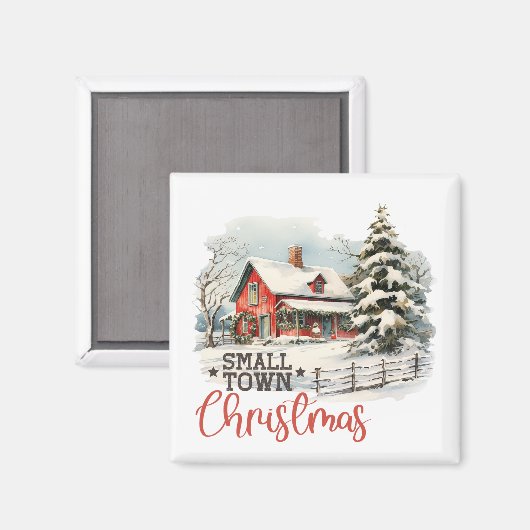 Rustieke kleine stad kerst boerderij magneet (Voorkant / Achterkant)