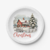 Rustieke kleine stad kerst boerderij papieren bordje (Voorkant)