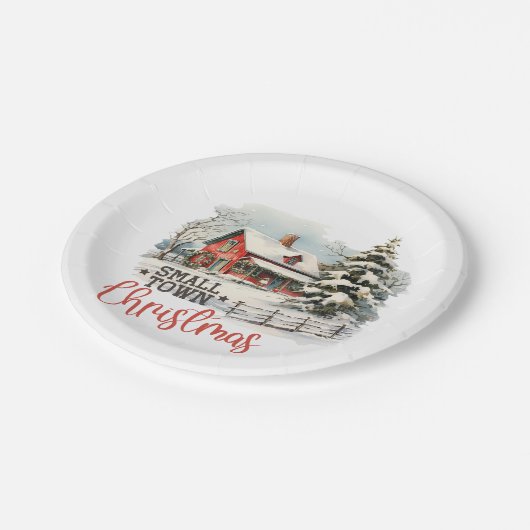 Rustieke kleine stad kerst boerderij papieren bordje (Gekanteld)
