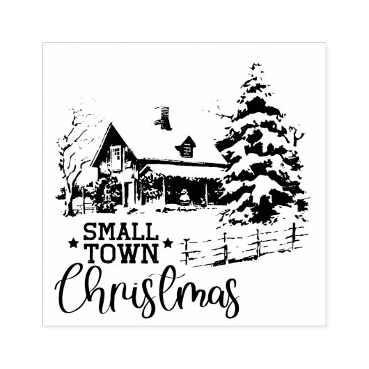 Rustieke kleine stad kerst boerderij rubberstempel (Afrduk)