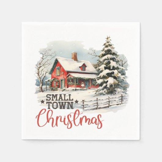 Rustieke kleine stad kerst boerderij servet (Voorkant)