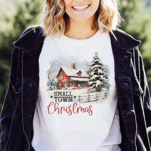 Rustieke kleine stad kerst boerderij t-shirt