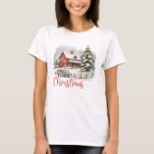 Rustieke kleine stad kerst boerderij t-shirt (Voorkant)
