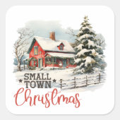 Rustieke kleine stad kerst boerderij vierkante sticker (Voorkant)