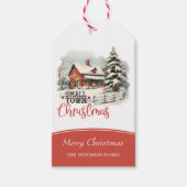 Rustieke kleine stad Vrolijke Kerstboerderij Cadeaulabel (Voorkant)