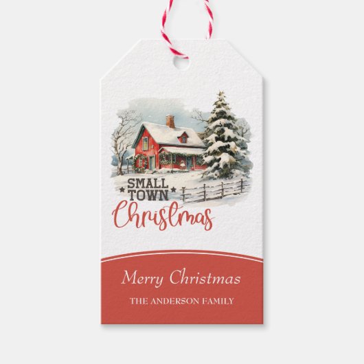 Rustieke kleine stad Vrolijke Kerstboerderij Cadeaulabel (Voorkant)