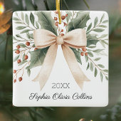 Rustieke kleinkind eerste kerst Waterverf boog Keramisch Ornament