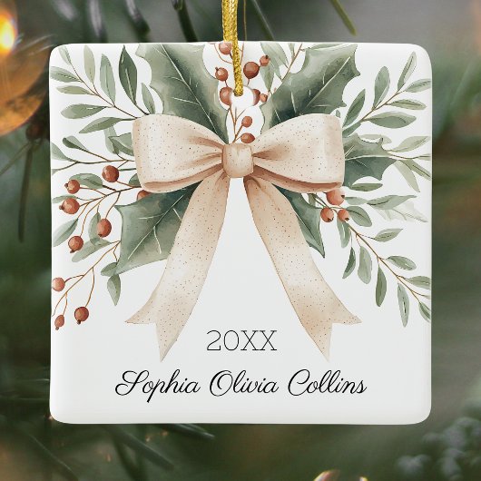 Rustieke kleinkind eerste kerst Waterverf boog Keramisch Ornament