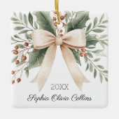 Rustieke kleinkind eerste kerst Waterverf boog Keramisch Ornament (Voorkant)