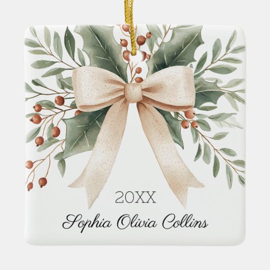 Rustieke kleinkind eerste kerst Waterverf boog Keramisch Ornament (Voorkant)