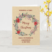 Rustieke kleinzoon en zijn vrouw Vrolijk kerstfees Kaart (Gele Bloem)