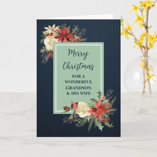 Rustieke kleinzoon en zijn vrouw Vrolijk kerstfees Kaart (Gele Bloem)