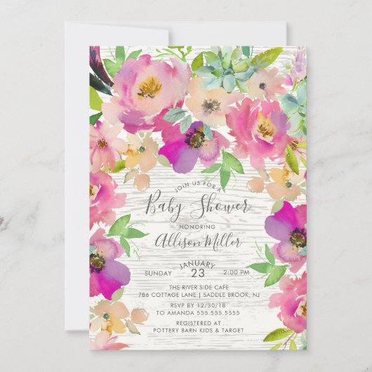 Rustieke Kleurrijke Bloemen Baby shower Invitation Kaart (Voorkant)
