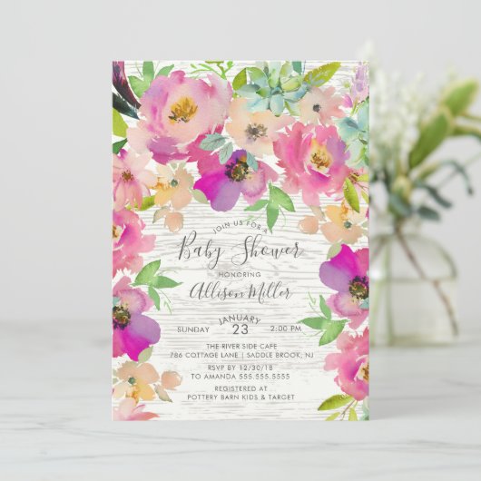 Rustieke Kleurrijke Bloemen Baby shower Invitation Kaart (Staand voorkant)