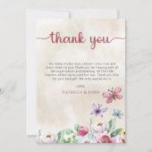 Rustieke kleurrijke bloemenvlinders Baby shower Bedankkaart (Voorkant)