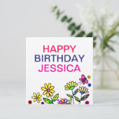 Rustieke kleurrijke kunstbloemen Happy Birthday Na Kaart (Staand voorkant)