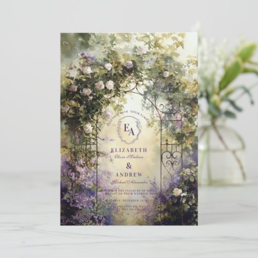 Rustieke klimopboog buiten tuinbruiloft kaart (Staand voorkant)