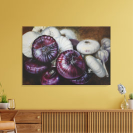 Rustieke knoflook en ui stilleven – Fijne Kunst Canvas Afdruk