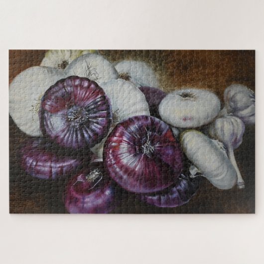 Rustieke knoflook en ui Stilleven - Fijne Kunst Legpuzzel (Horizontaal)