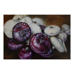 Rustieke knoflook en ui Stilleven – Fijne Kunst Perfect Poster