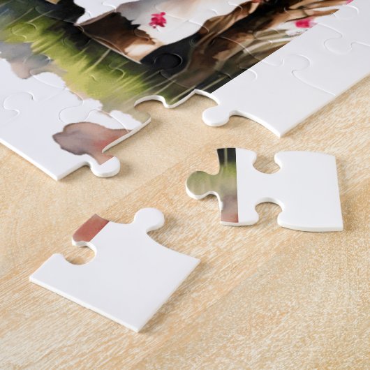 Rustieke Koe Kunst met Bloesems – Boerderij Decor Legpuzzel (Zijkant)