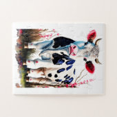 Rustieke Koe Kunst met Bloesems – Boerderij Decor Legpuzzel (Horizontaal)