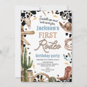 Rustieke Koe-print Western Eerste Rodeo 1e Verjaar Kaart (Voorkant)