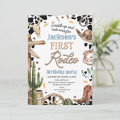 Rustieke Koe-print Western Eerste Rodeo 1e Verjaar Kaart (Staand voorkant)