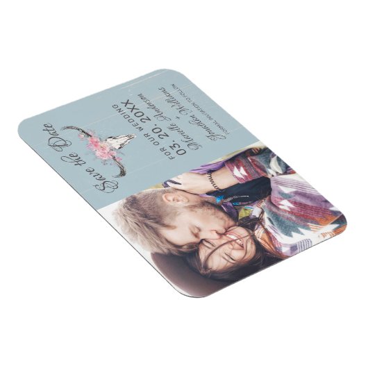 Rustieke Koe Schedel Bloemen Blush Waterverf B Fot Magneet (Rechterzijde)