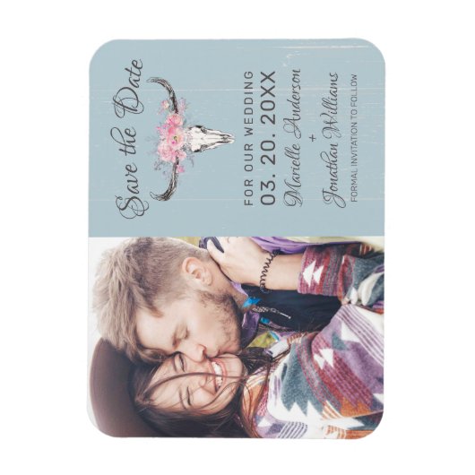 Rustieke Koe Schedel Bloemen Blush Waterverf B Fot Magneet (Verticaal)