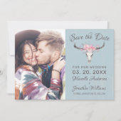 Rustieke Koe Schedel Bloemen Blush Waterverf B Fot Save The Date (Voorkant)