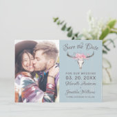 Rustieke Koe Schedel Bloemen Blush Waterverf B Fot Save The Date (Staand voorkant)