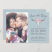 Rustieke Koe Schedel Bloemen Blush Waterverf B Fot Save The Date (Voorkant / Achterkant)